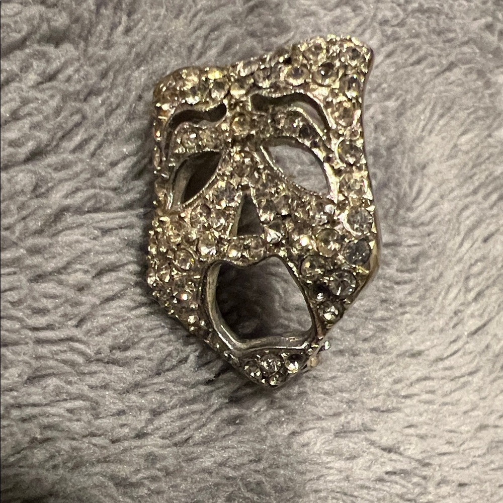 Elegant Silver Crystal Mask Brooch
